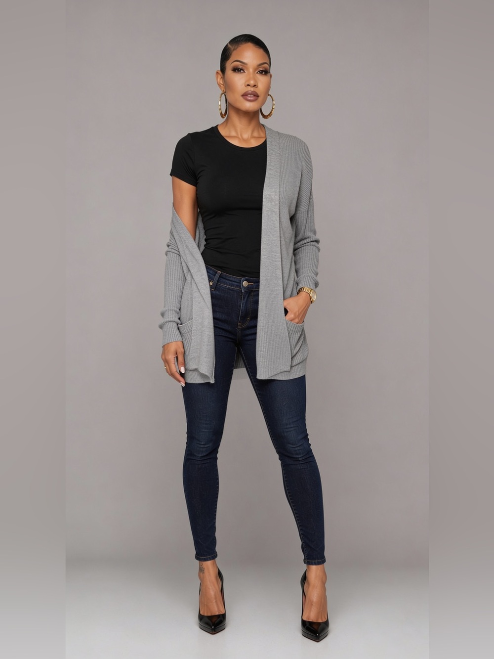 Abercrombie & Fitch Light Gray Open-Front Cardigan